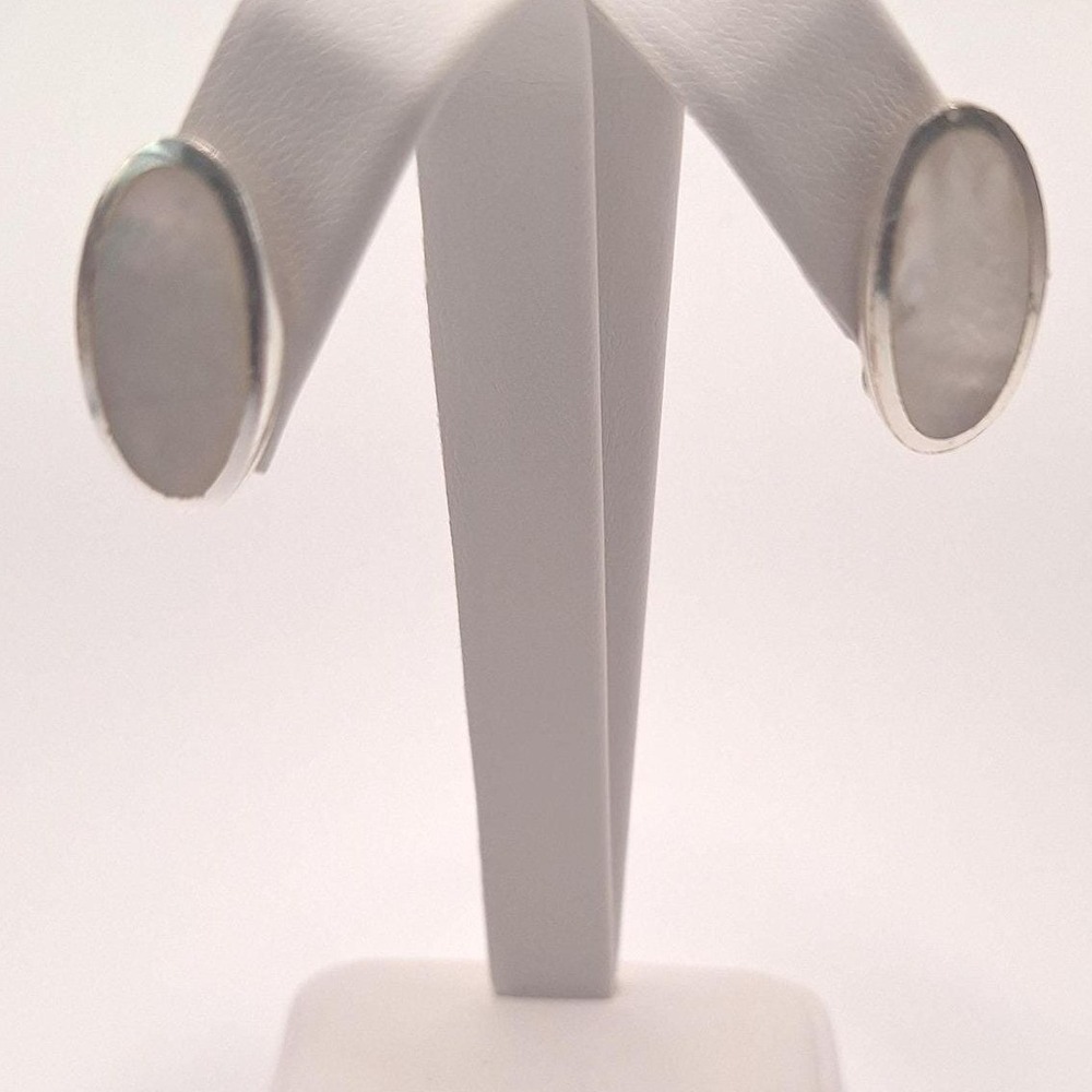 Mother of pearl earrings clip on in sterling silver artisan crafted